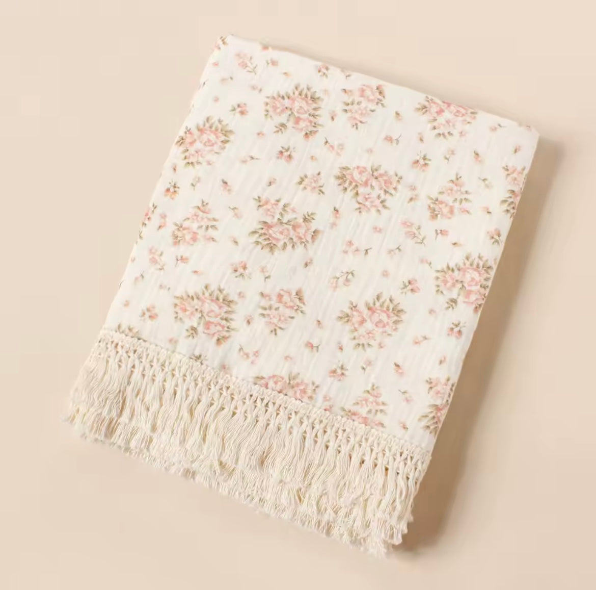 Pink floral swaddle tassel blanket