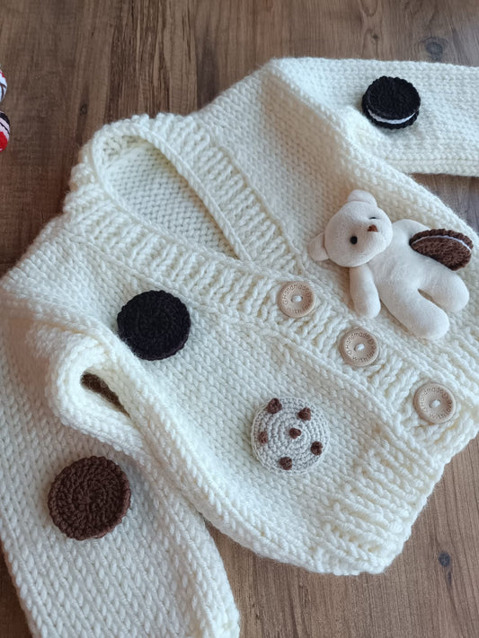 Handmade polar bear and cookies cardigan (PREORDER)