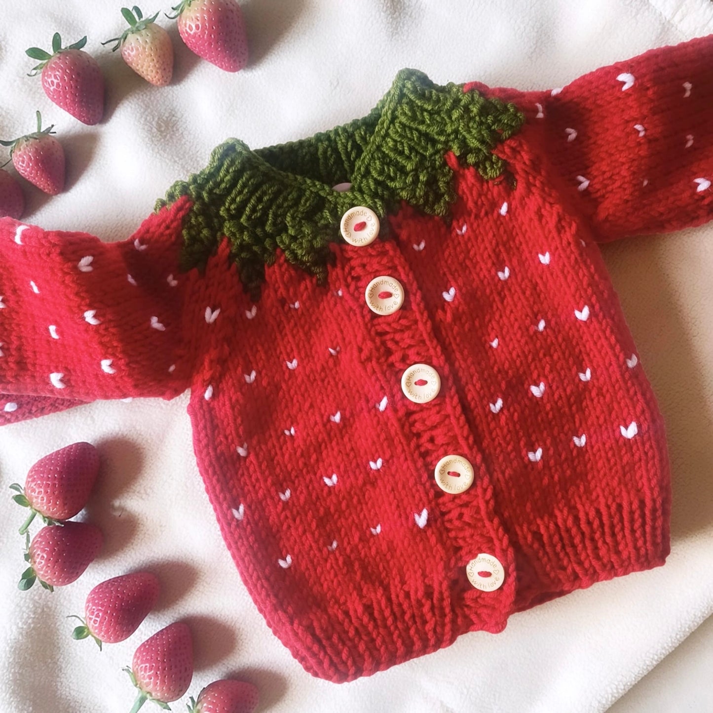 Handmade red strawberry cardigan - In stock
