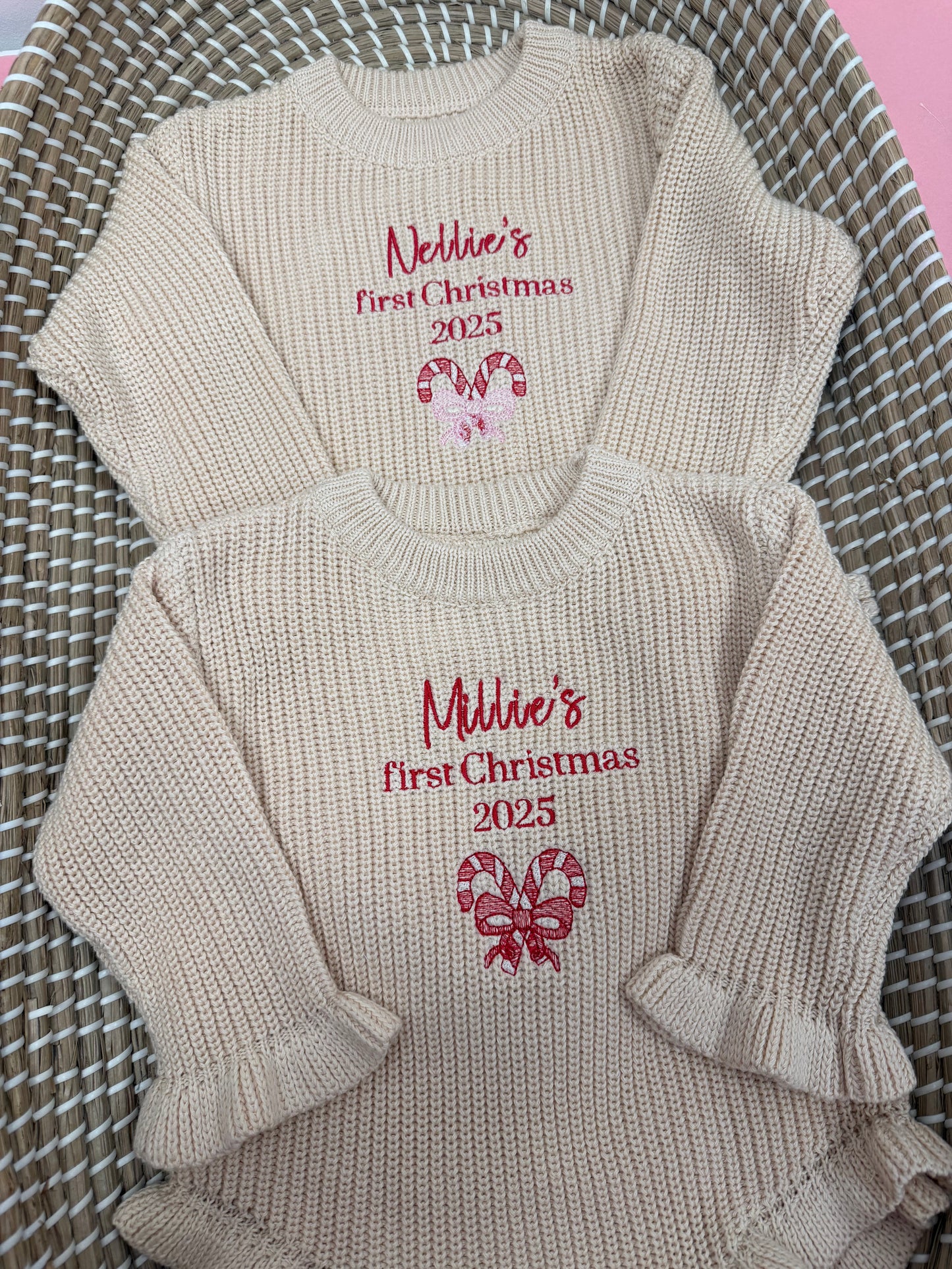 Personalised knitted frill romper