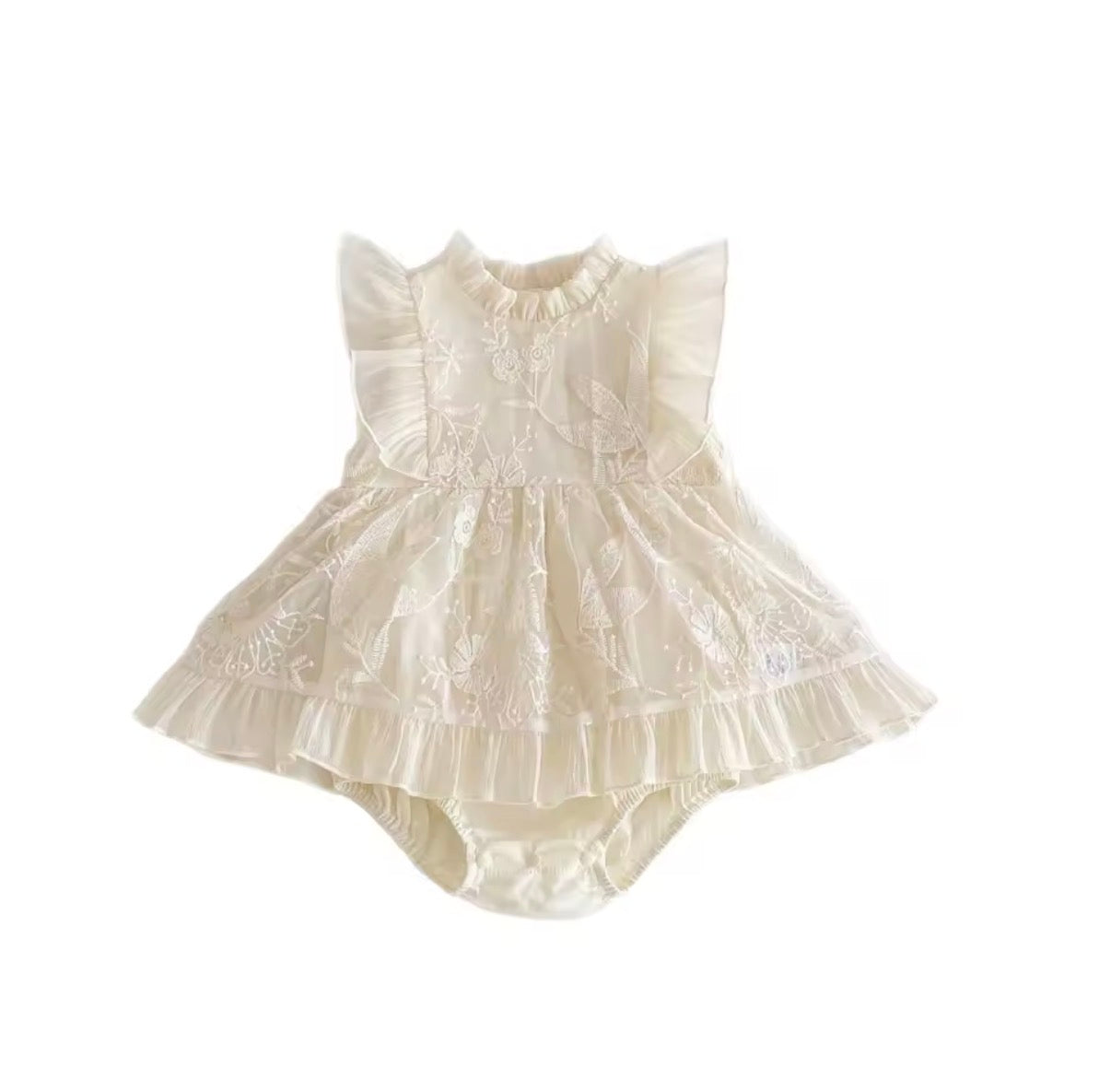 Cream embroidered frill baby romper