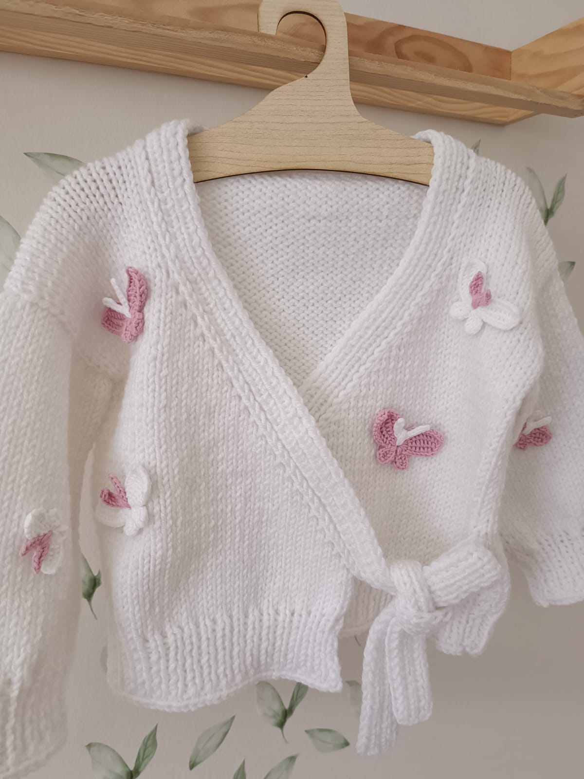Handmade white wrap over butterfly cardigan (PREORDER)