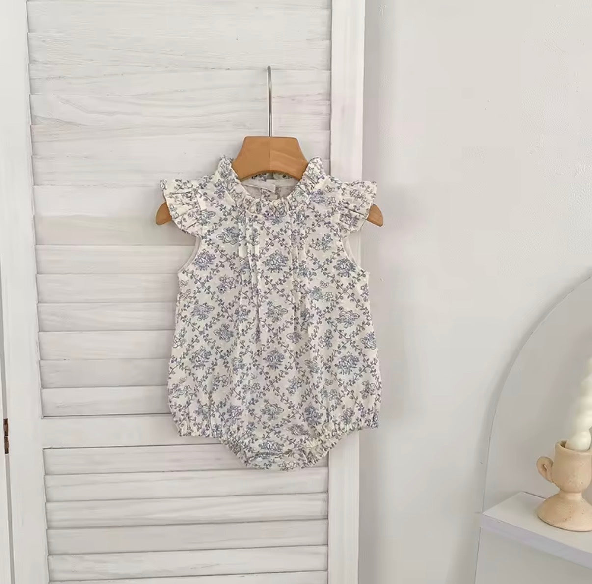 Blue high neck dot cotton baby romper