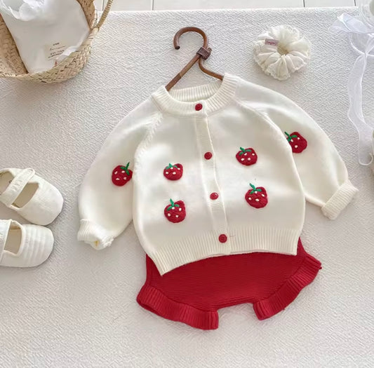Strawberry cardigan and shorts set
