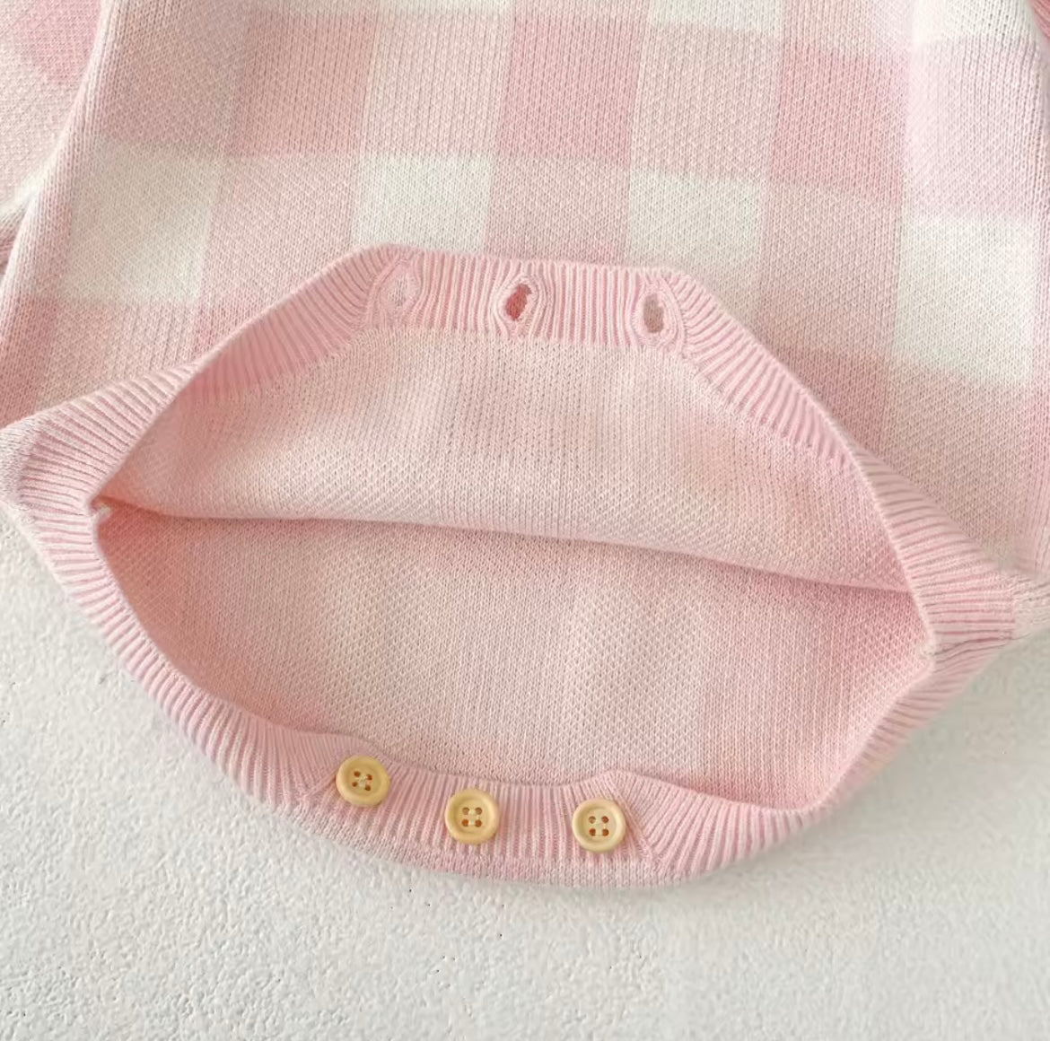 Pink check frill romper