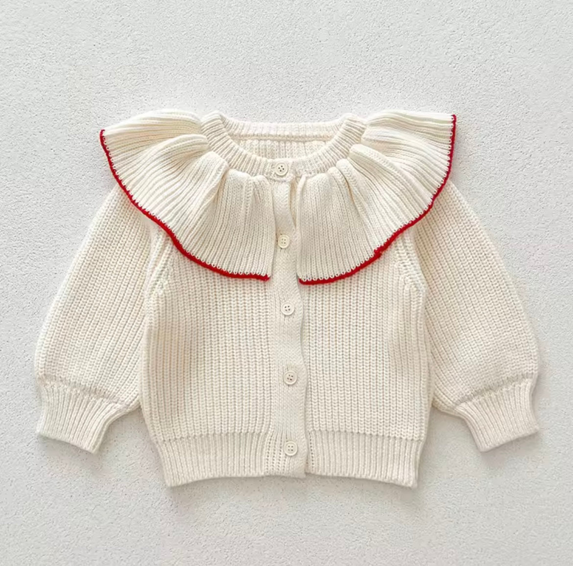 Frill neck knitted cardigan - 3 colours