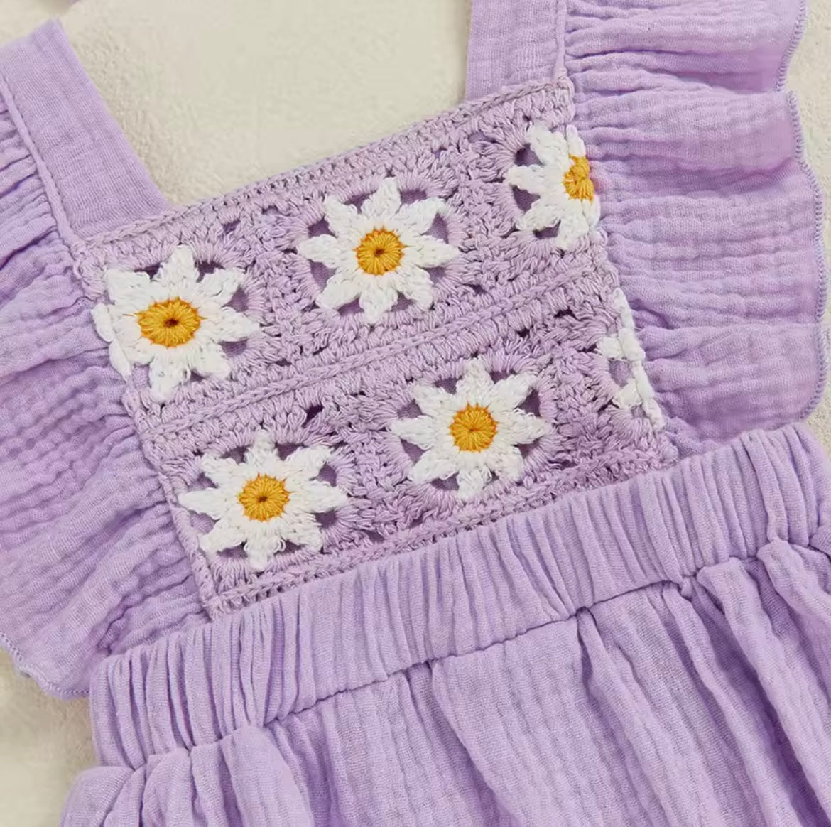 Purple crochet baby romper