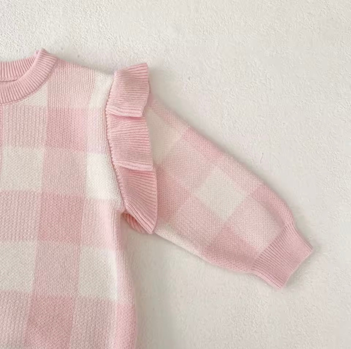 Pink check frill romper