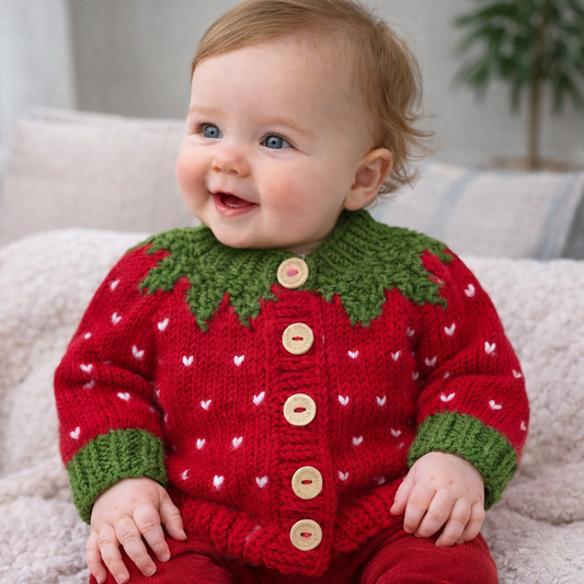 Handmade red strawberry cardigan - In stock