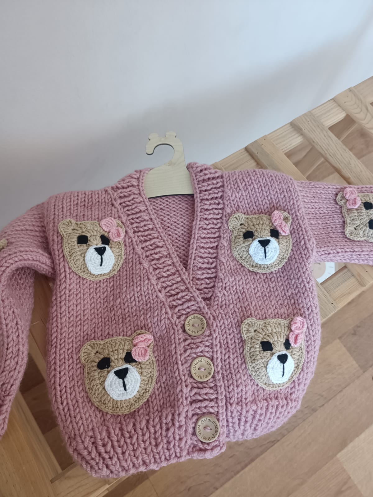 Handmade pink bow teddy cardigan (PREORDER)