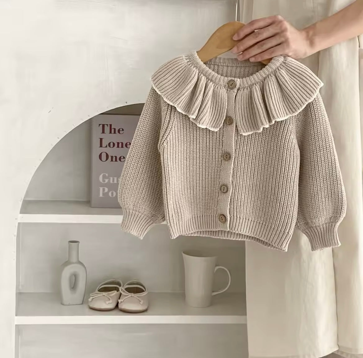 Frill neck knitted cardigan - 3 colours