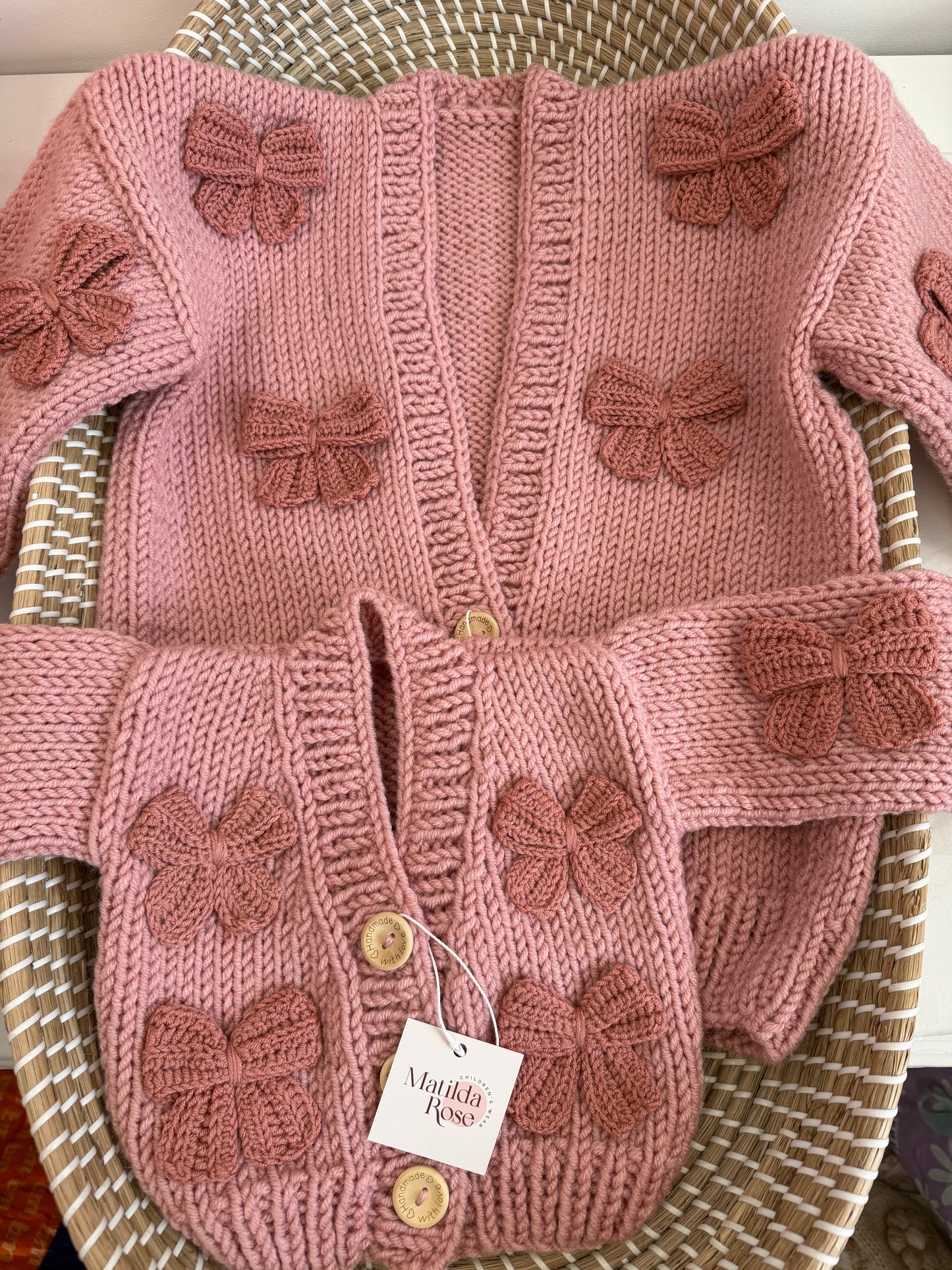 Handmade chunky 6 bow cardigan - In stock