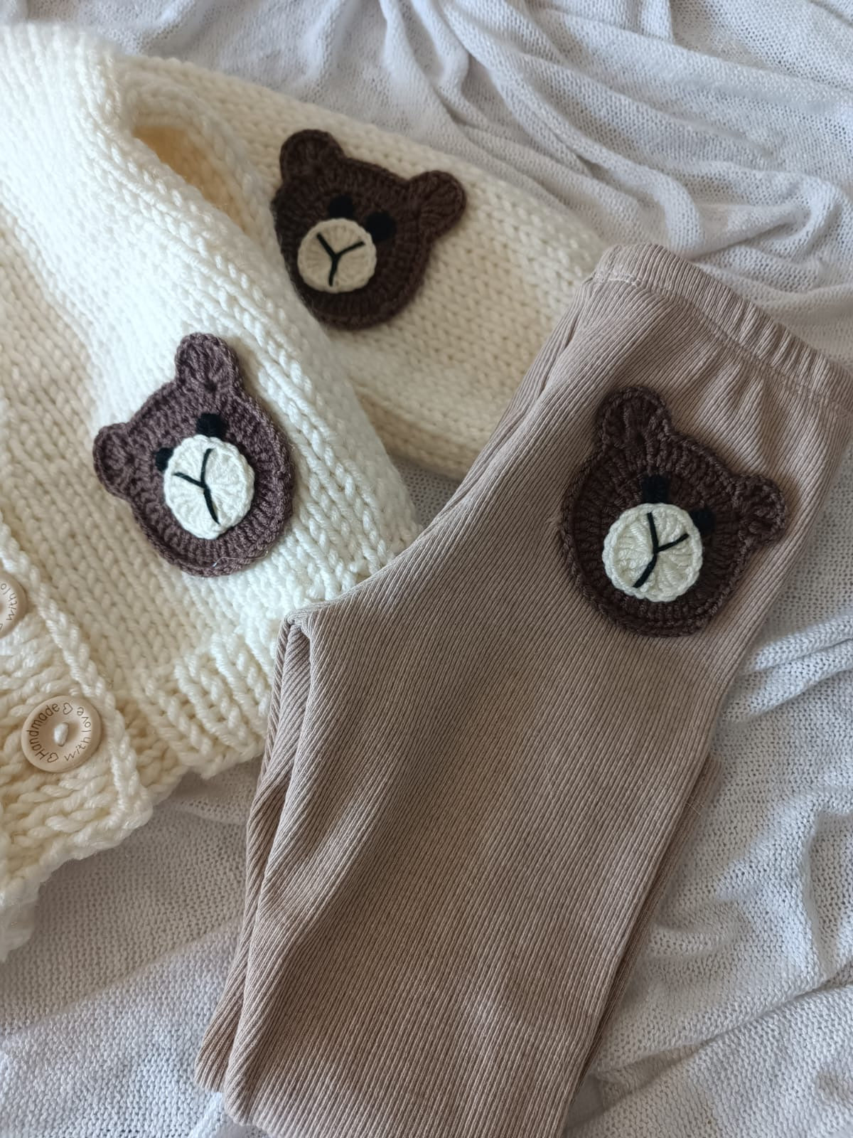 Handmade brown bear cream cardigan (PREORDER)