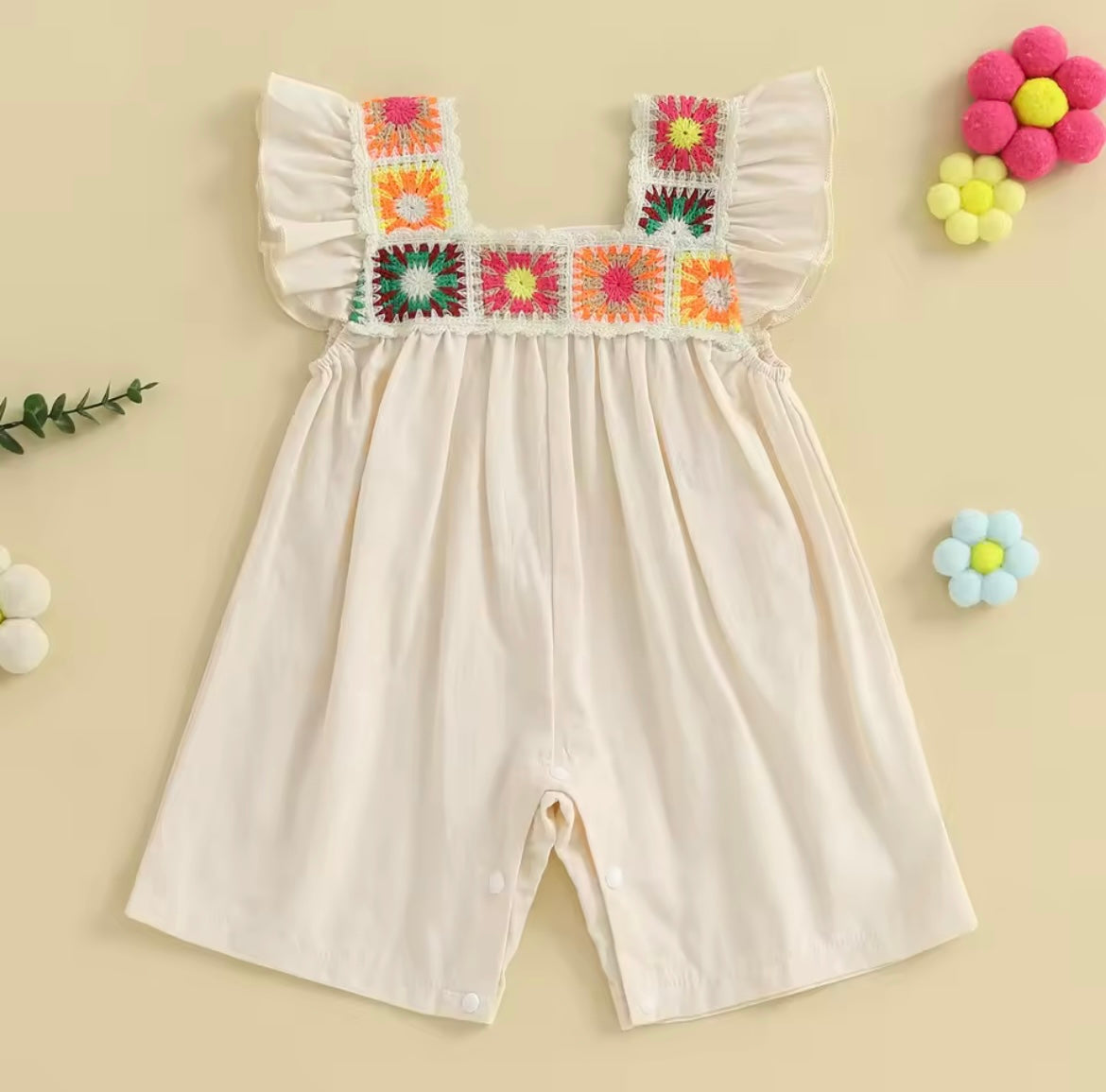 Cream crochet detail romper