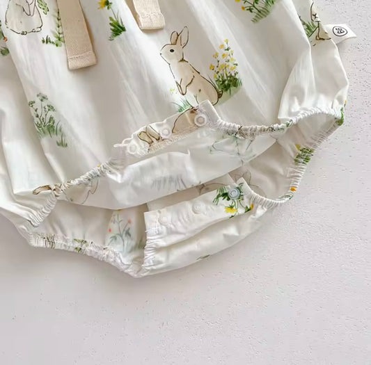 Cream Bunny print romper