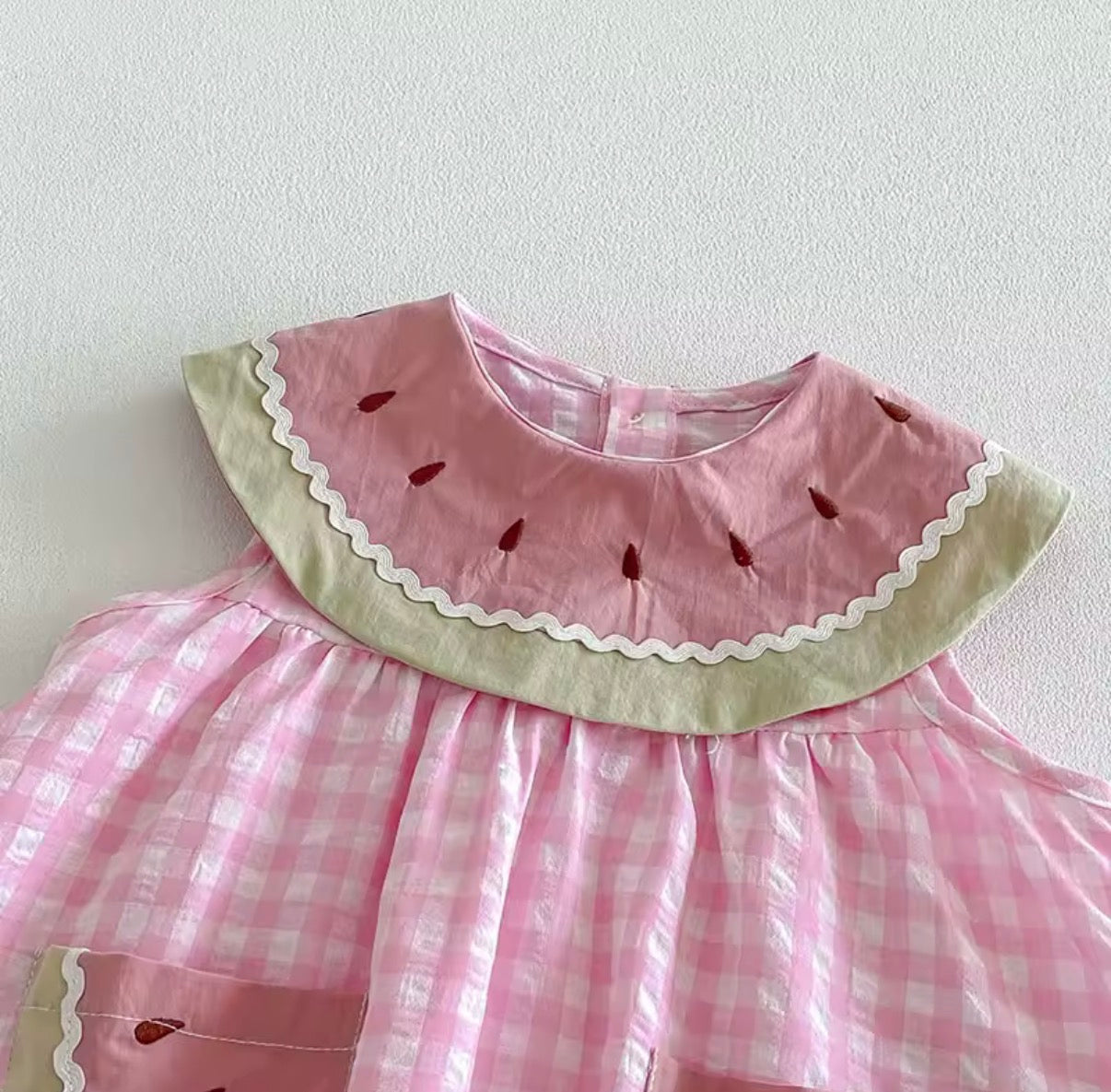 Pink check watermelon romper/dress