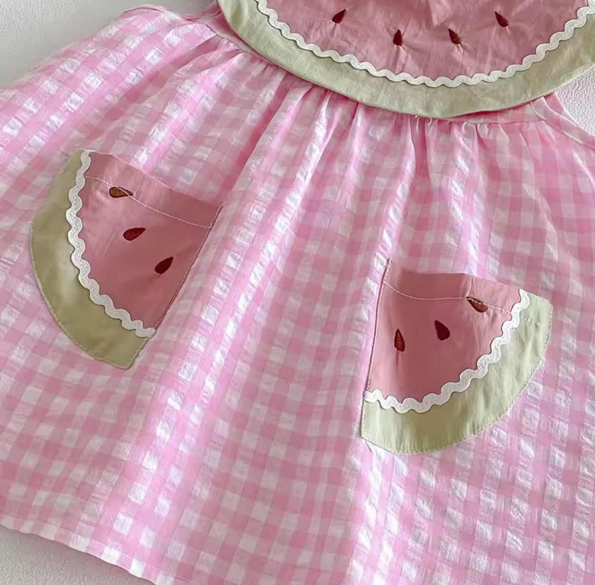 Pink check watermelon romper/dress