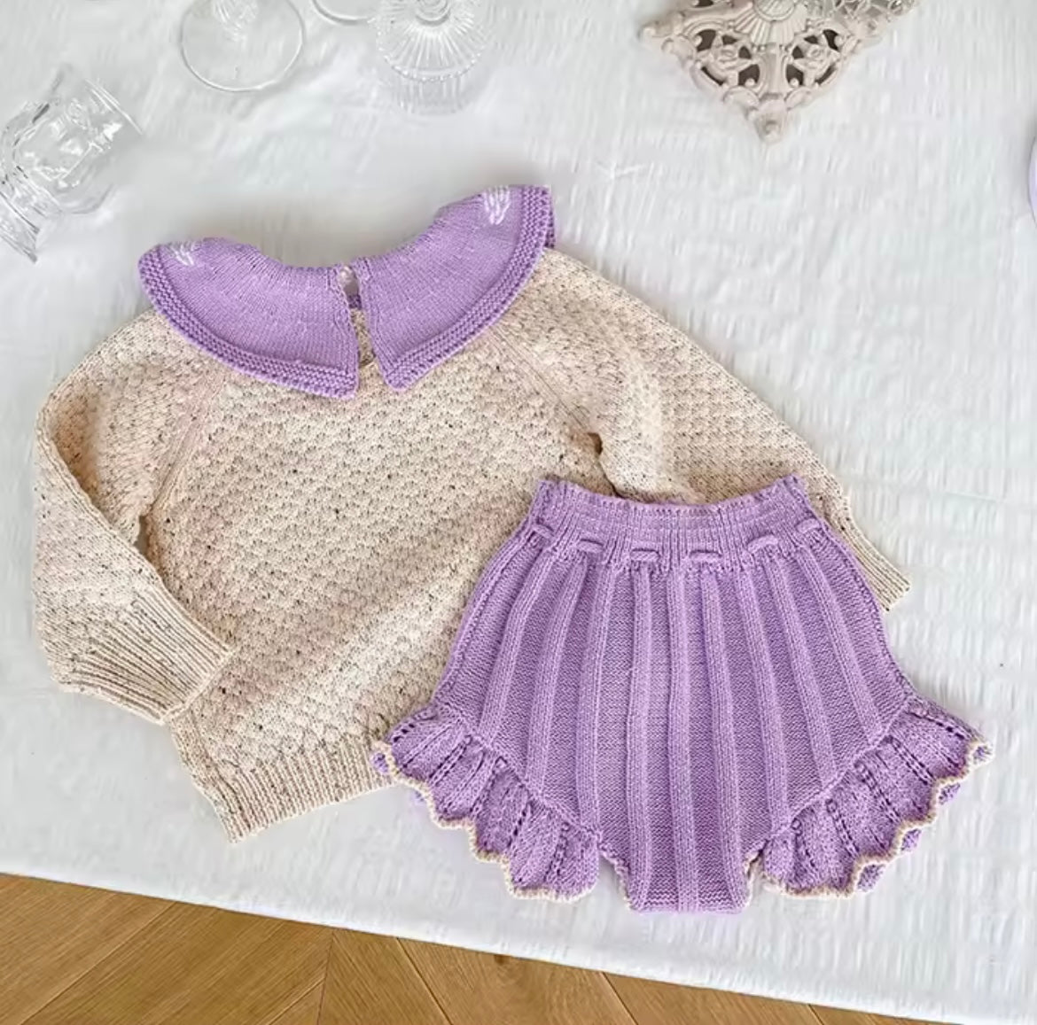 Purple floral knitted set
