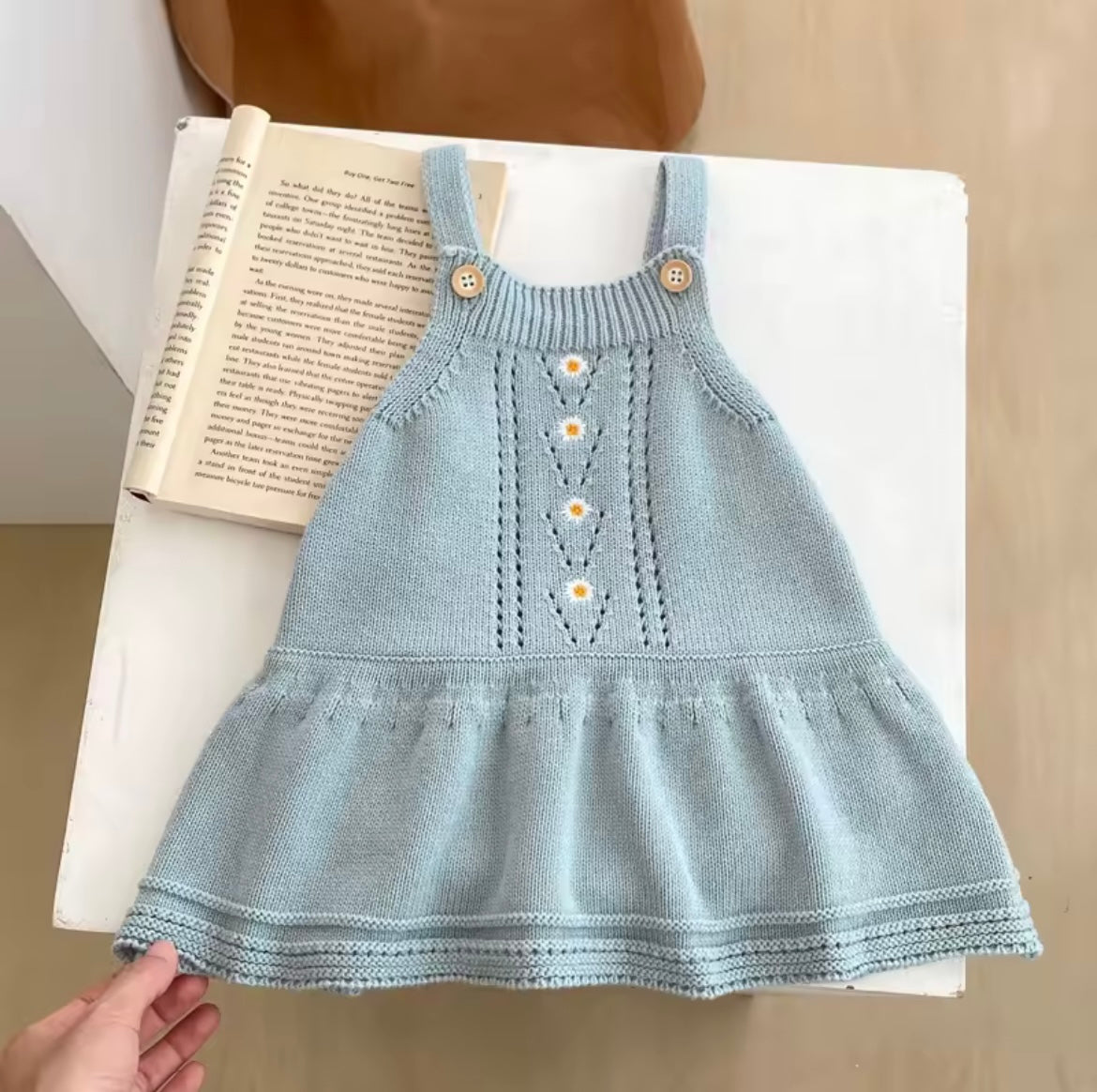 Blue floral knitted dress and cardigan set
