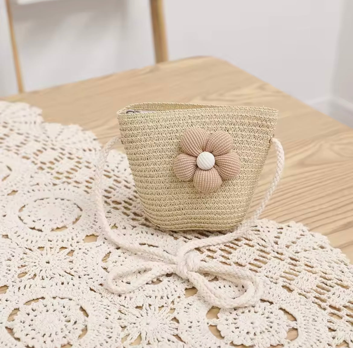 Flower straw hat and bag set