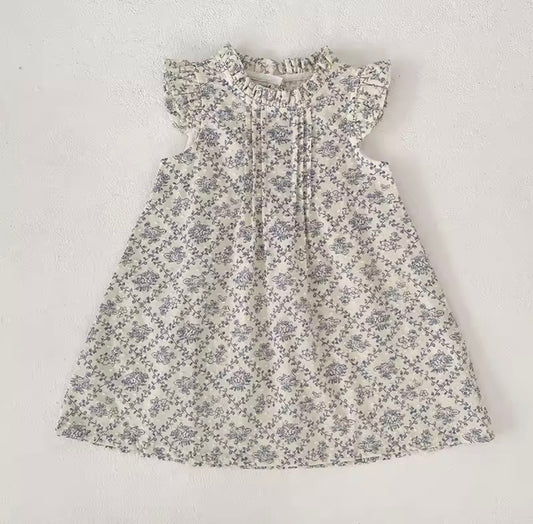 Blue high neck dot cotton dress
