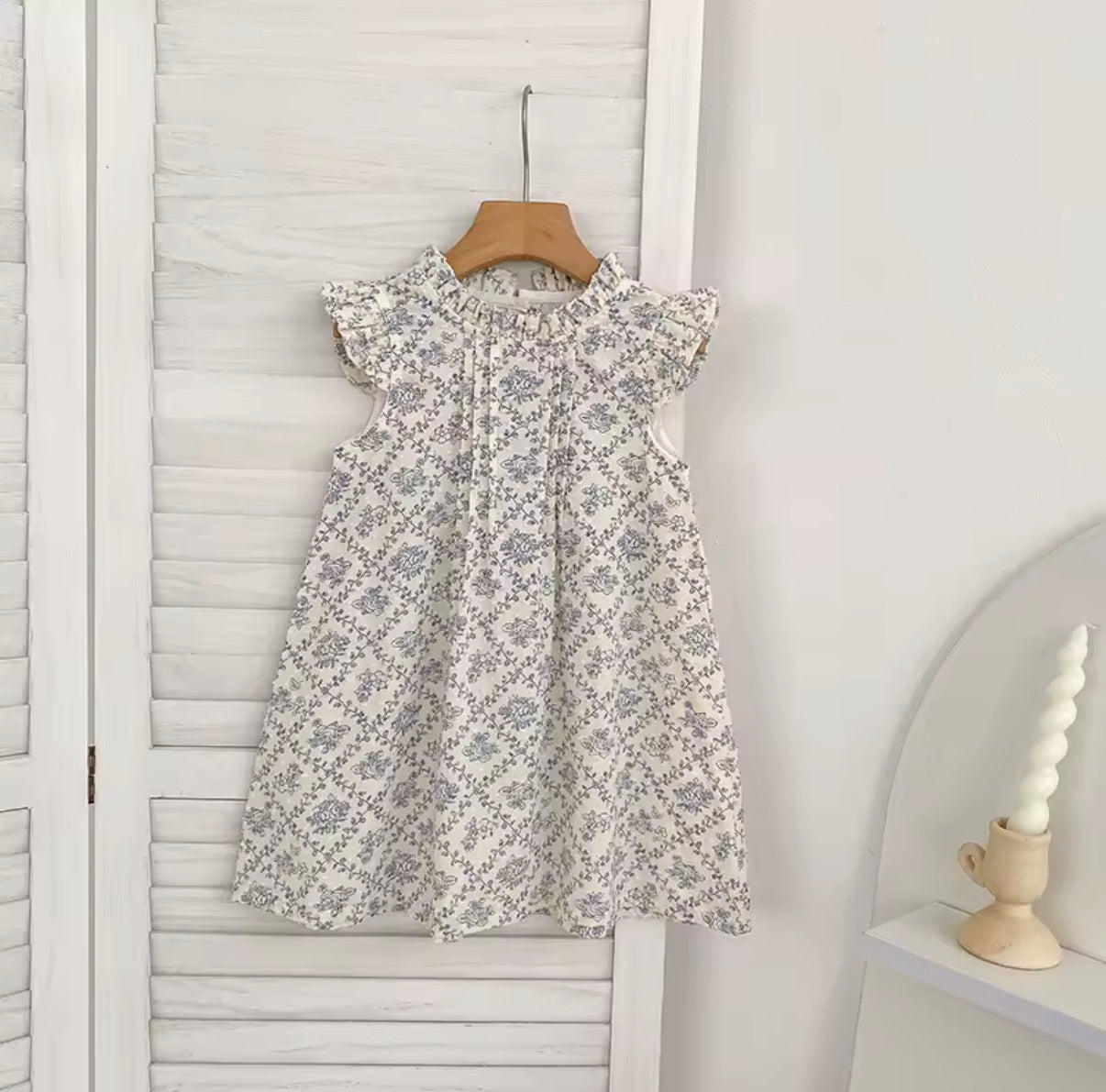 Blue high neck dot cotton dress