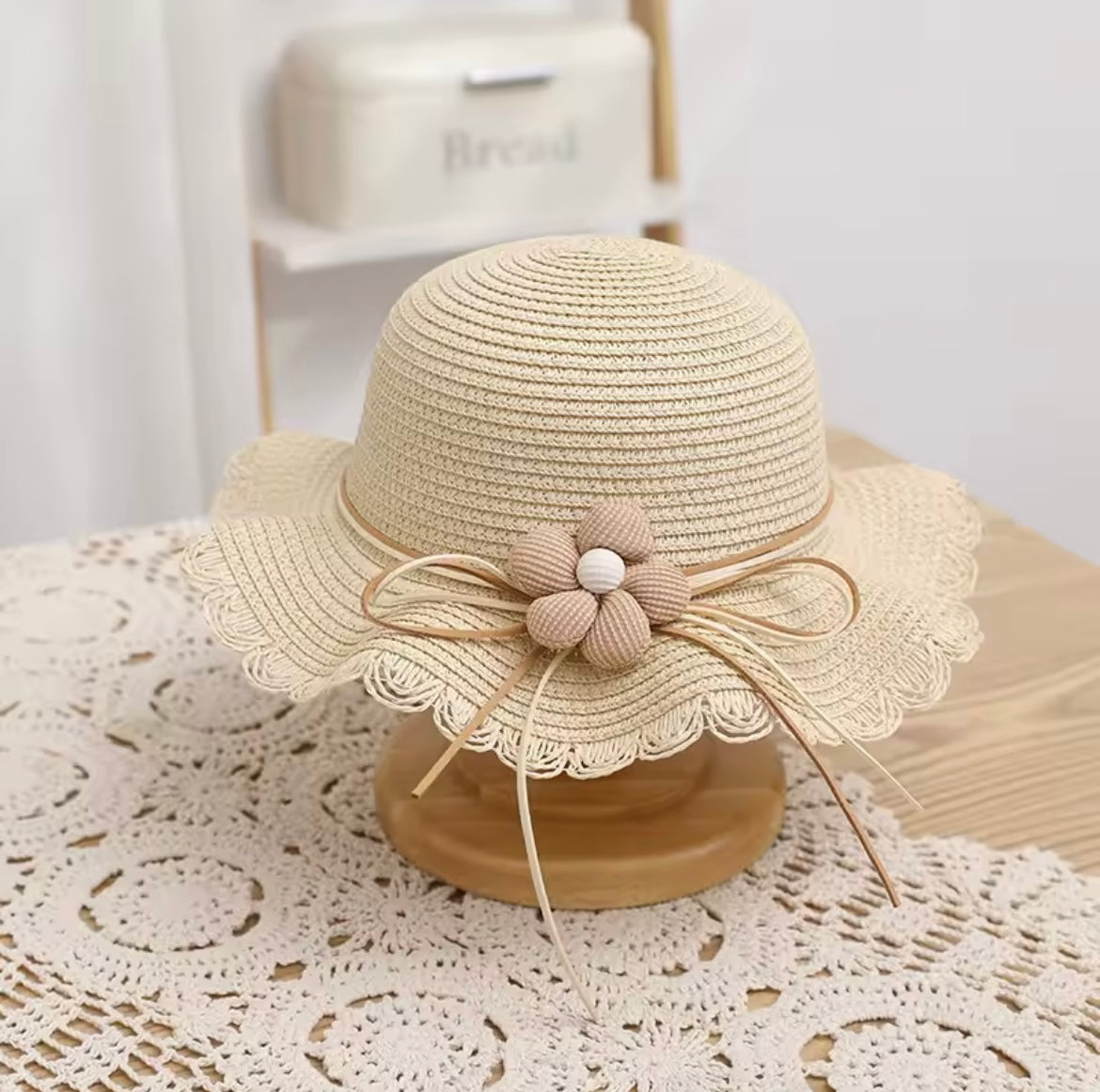 Flower straw hat and bag set