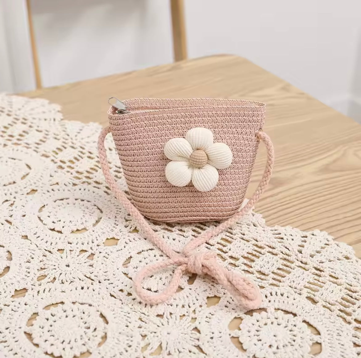 Flower straw hat and bag set