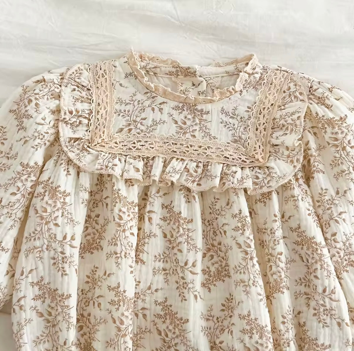 Beige Floral romper - long sleeved
