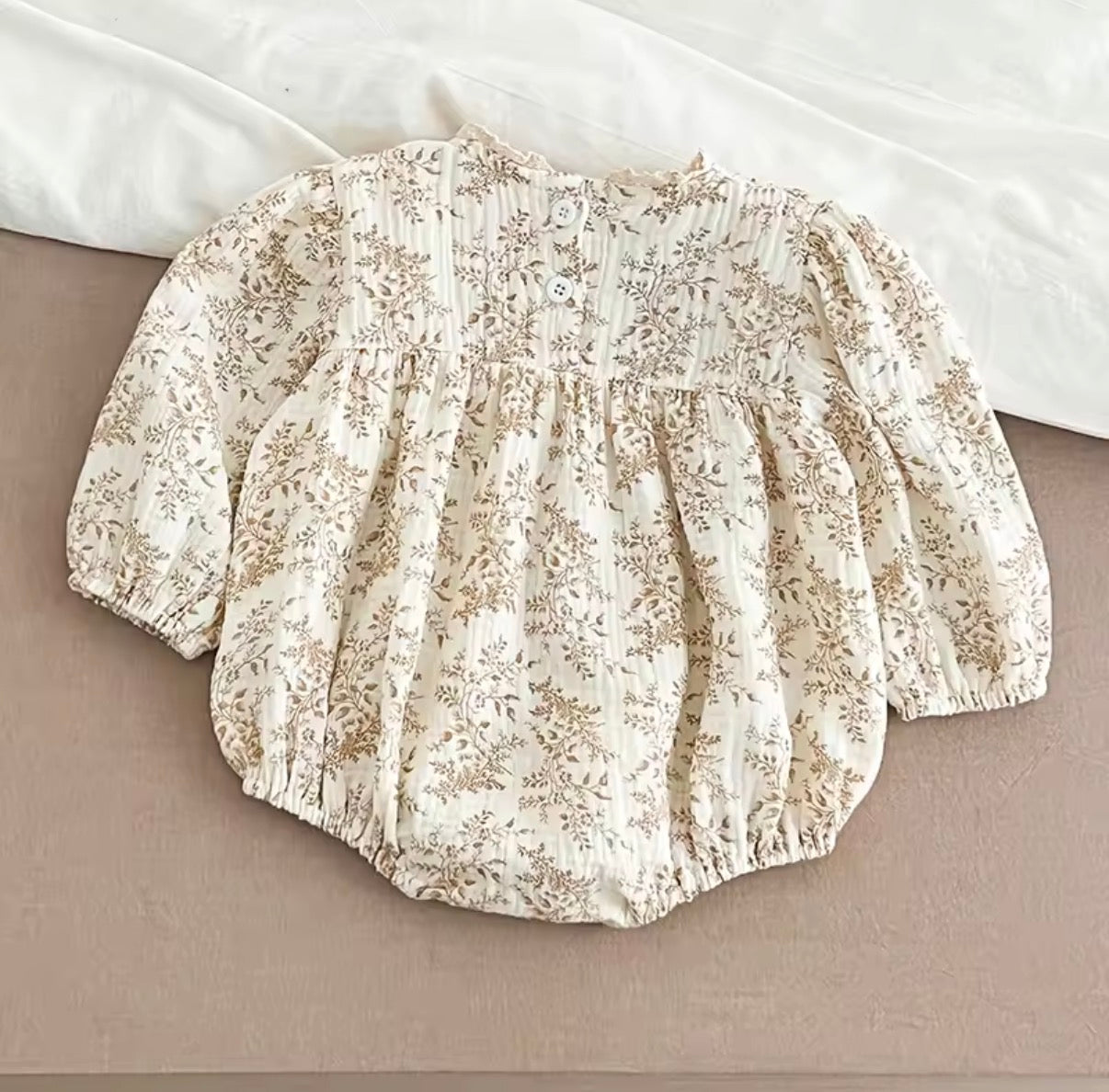 Beige Floral romper - long sleeved