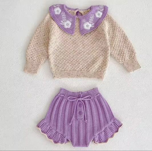 Purple floral knitted set