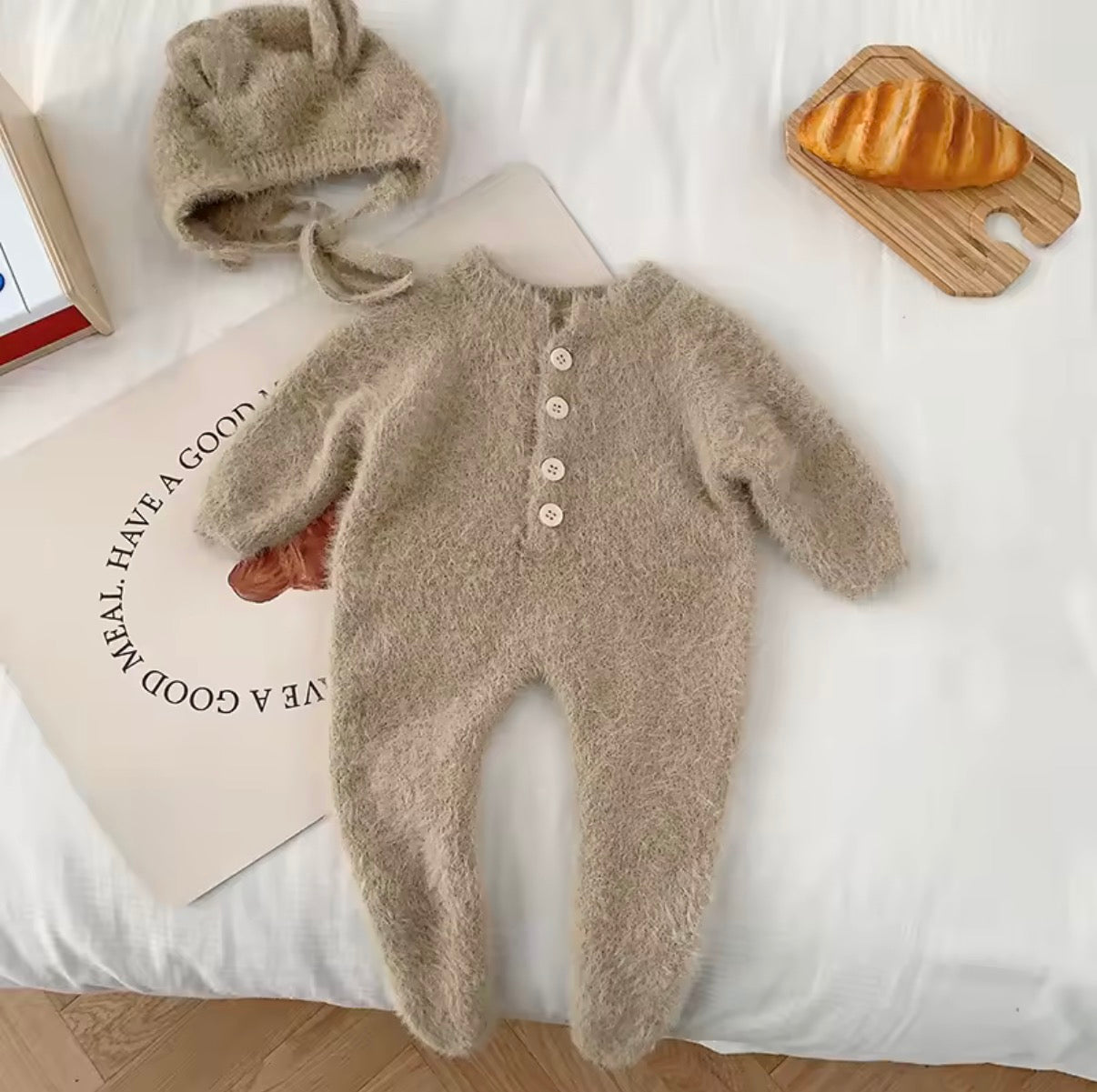 New born fluffy onesie with matching hat