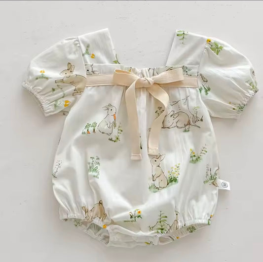 Cream Bunny print romper