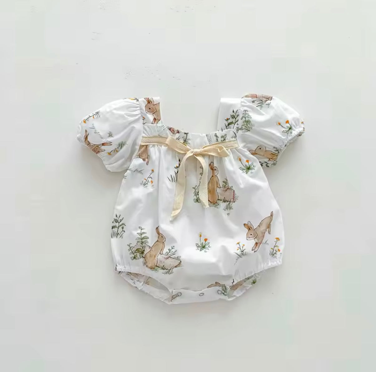 Cream Bunny print romper