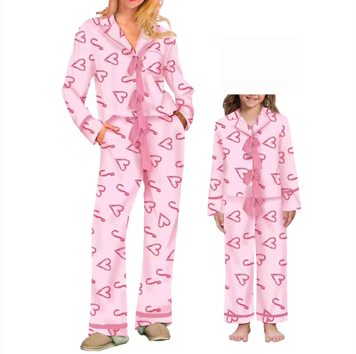 Mummy and mini chunky bow & candy cane Pyjamas