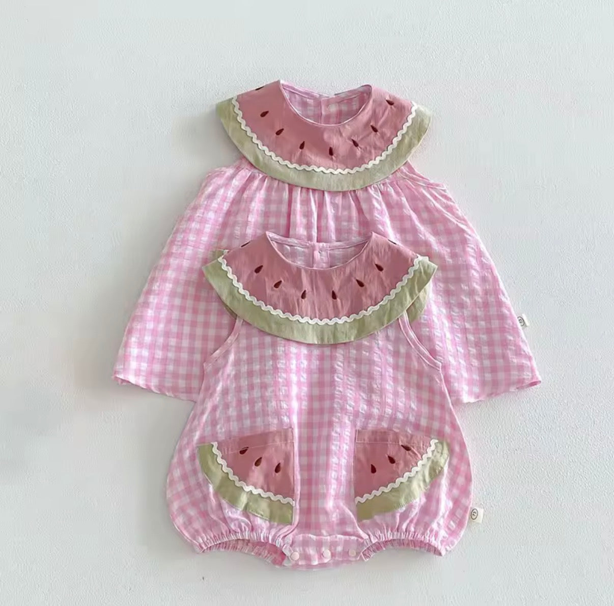 Pink check watermelon romper/dress