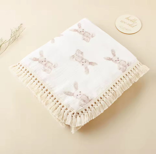 Bunny swaddle tassel blanket