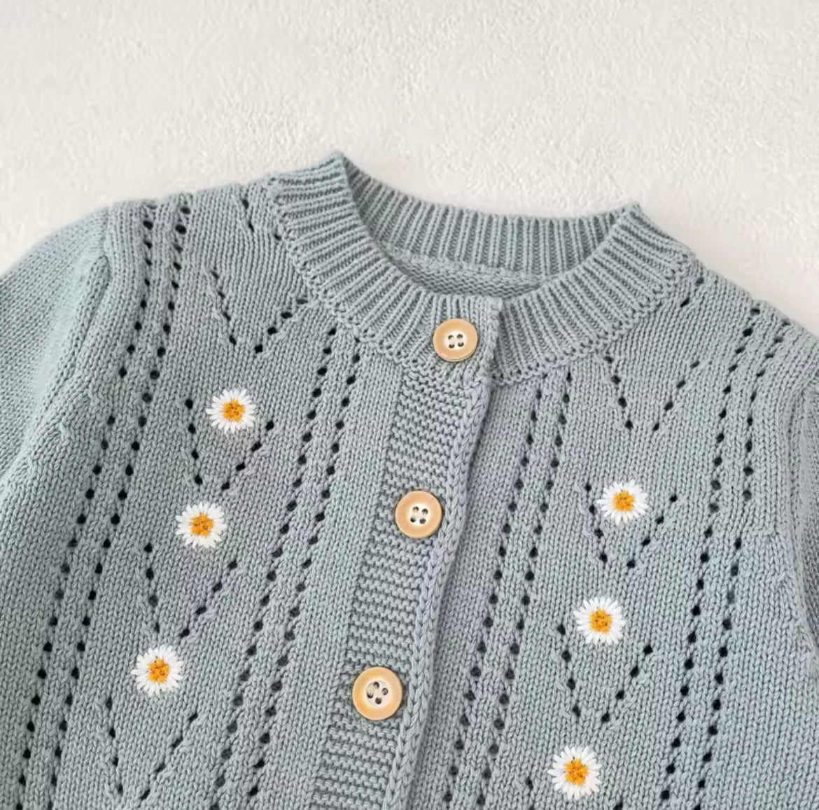 Blue floral knitted dress and cardigan set
