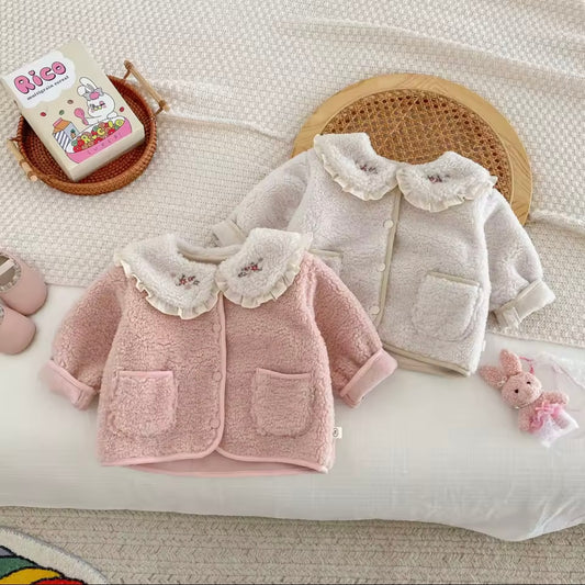 Fleece frill collar coat