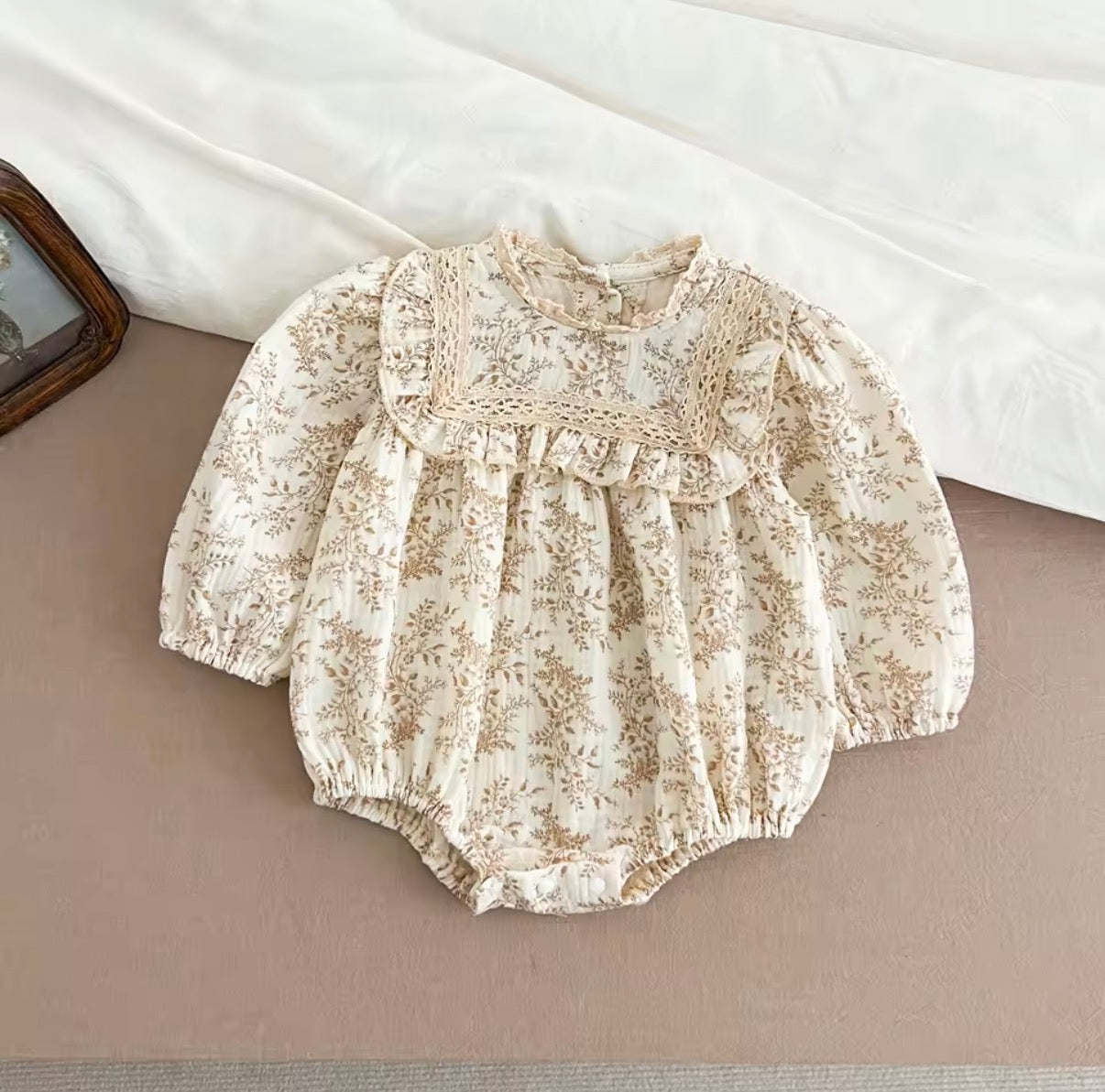 Beige Floral romper - long sleeved