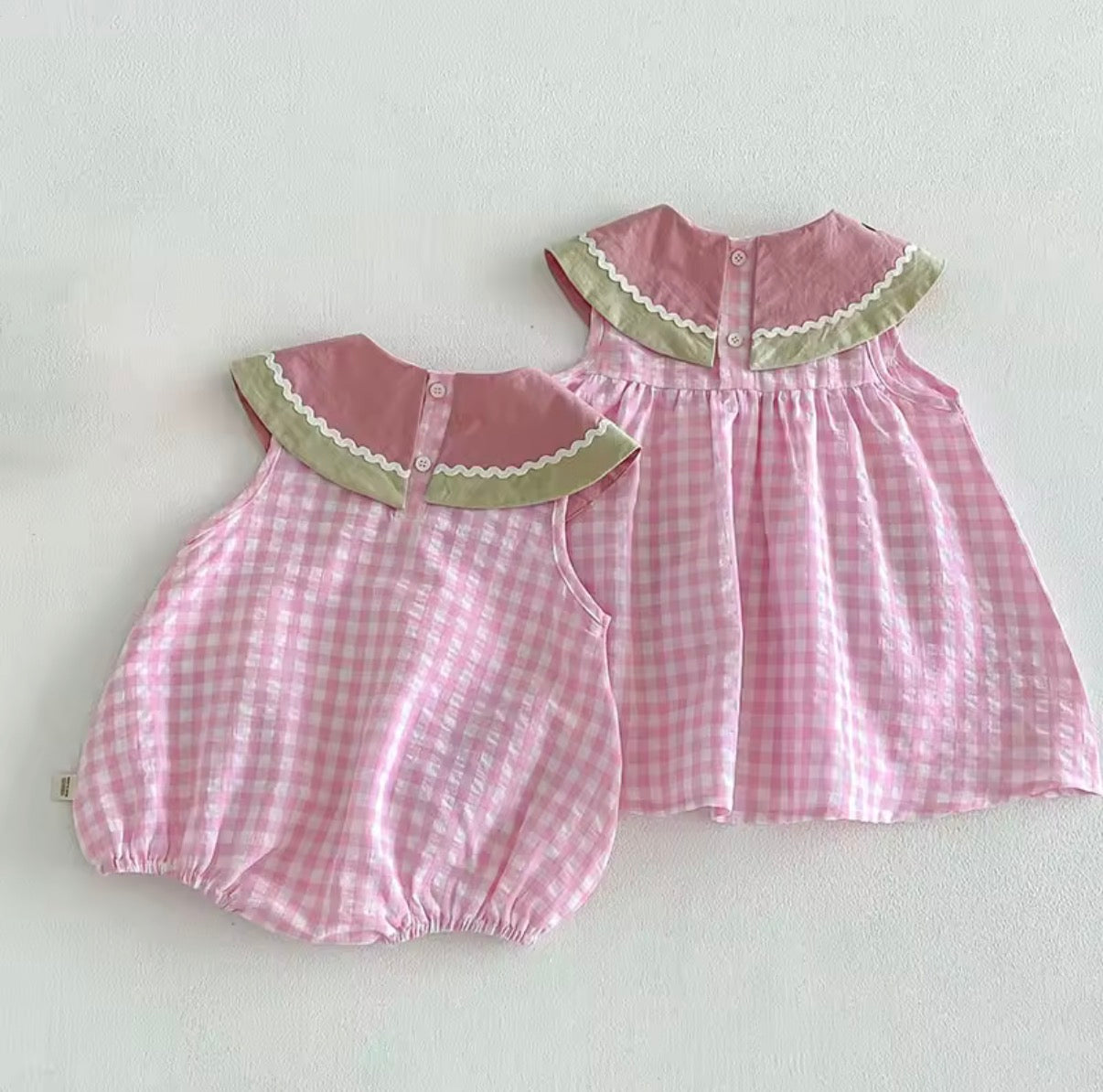 Pink check watermelon romper/dress