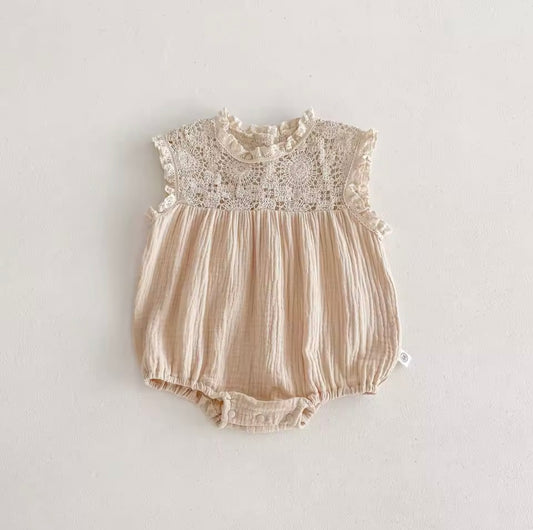 Beige crochet baby romper