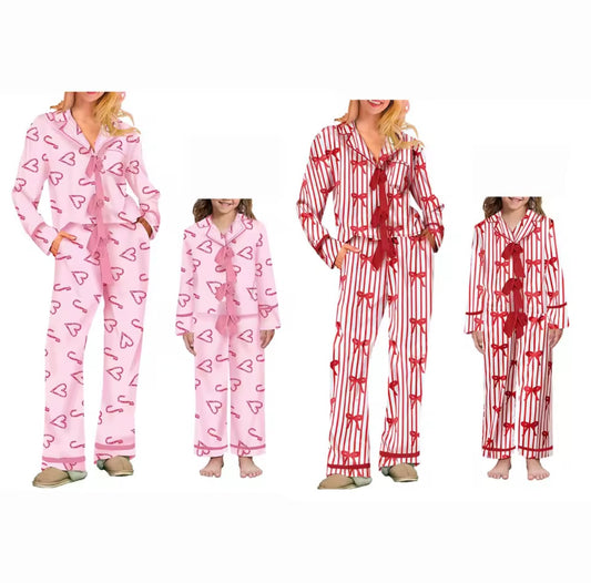 Mummy and mini chunky bow & candy cane Pyjamas