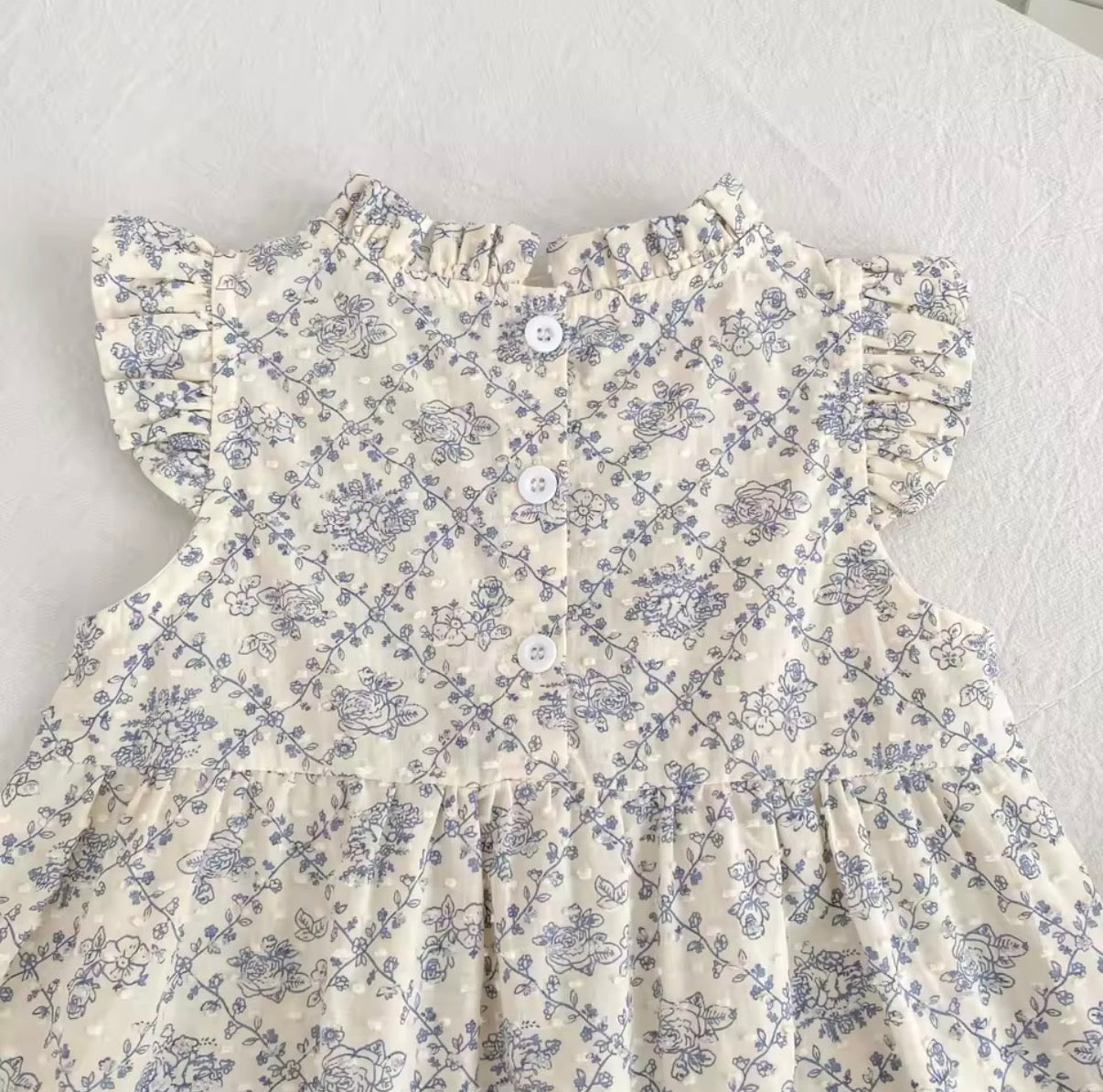 Blue high neck dot cotton dress