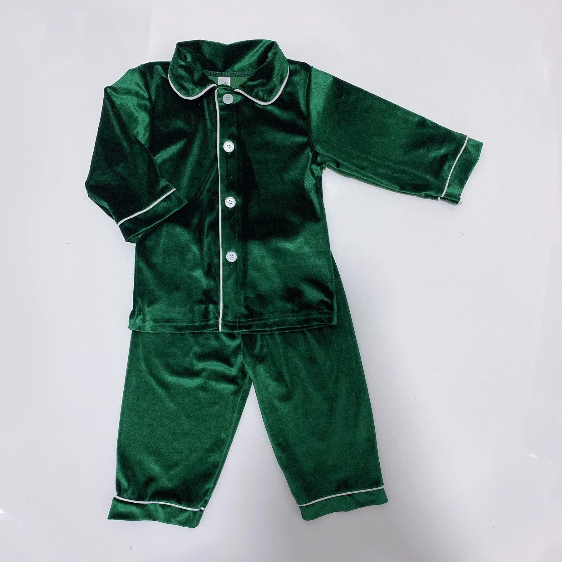 Personalised luxury green velvet boys pyjamas – Matilda Rose