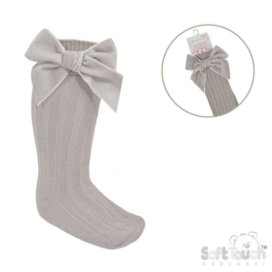 Biscuit large velvet bow knee socks