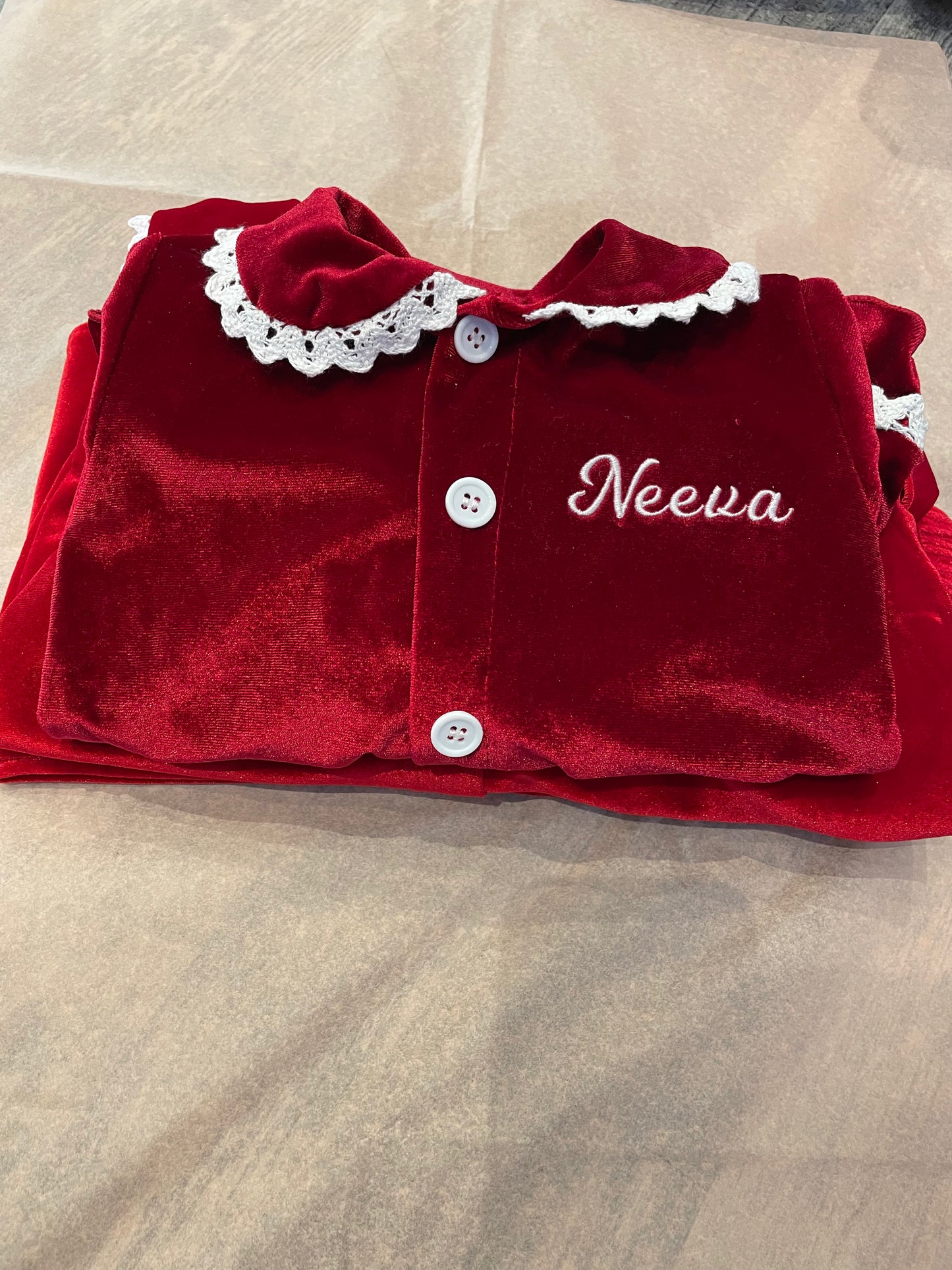 Personalised luxury red velvet girls pyjamas