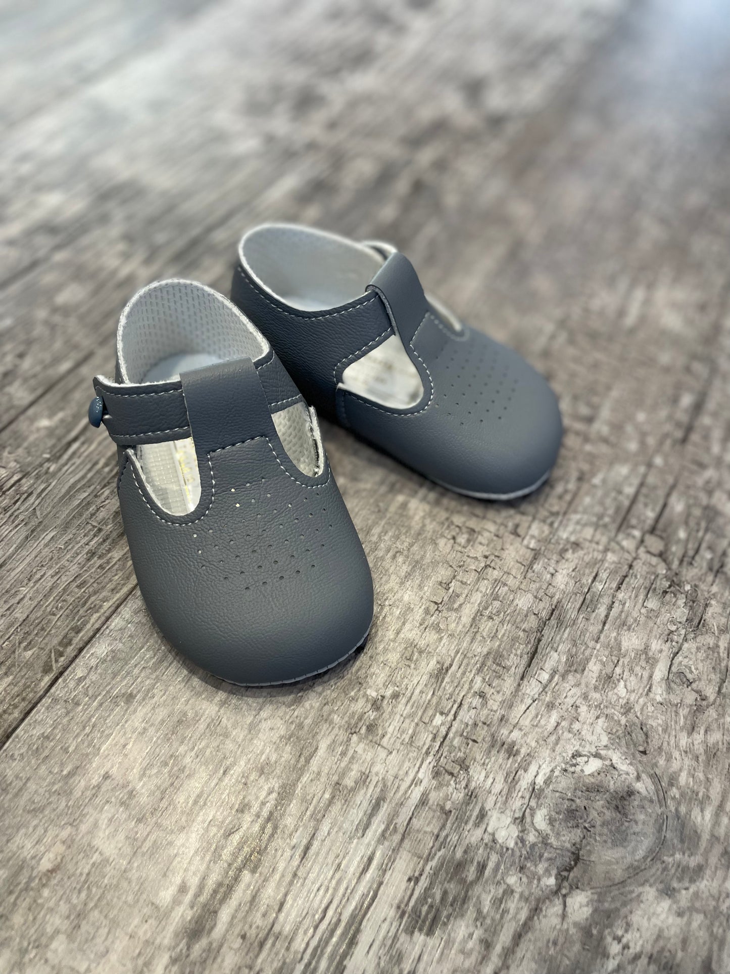 Grey T-bar pram shoes