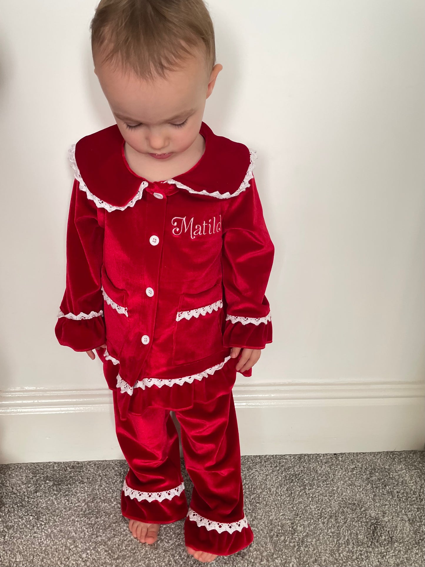Personalised luxury red velvet girls pyjamas