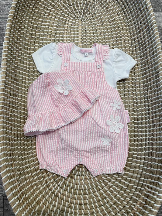 Pink stripe dungaree set